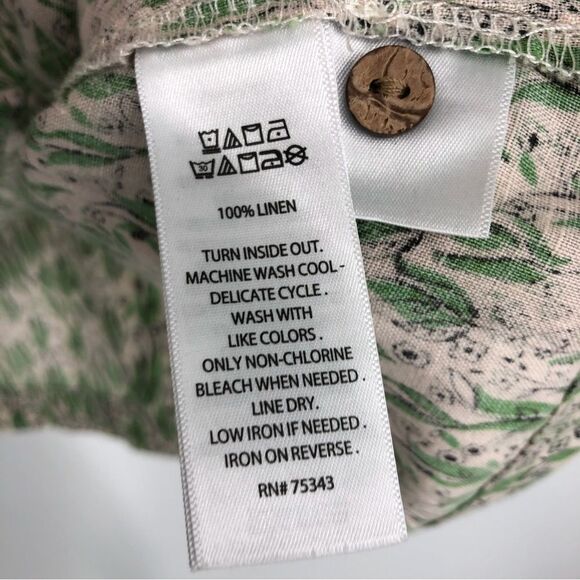 Cynthia Rowley Shirt Womens Medium 100% Linen Leaf Print Botanical Henley Peplum - Picture 8 of 12